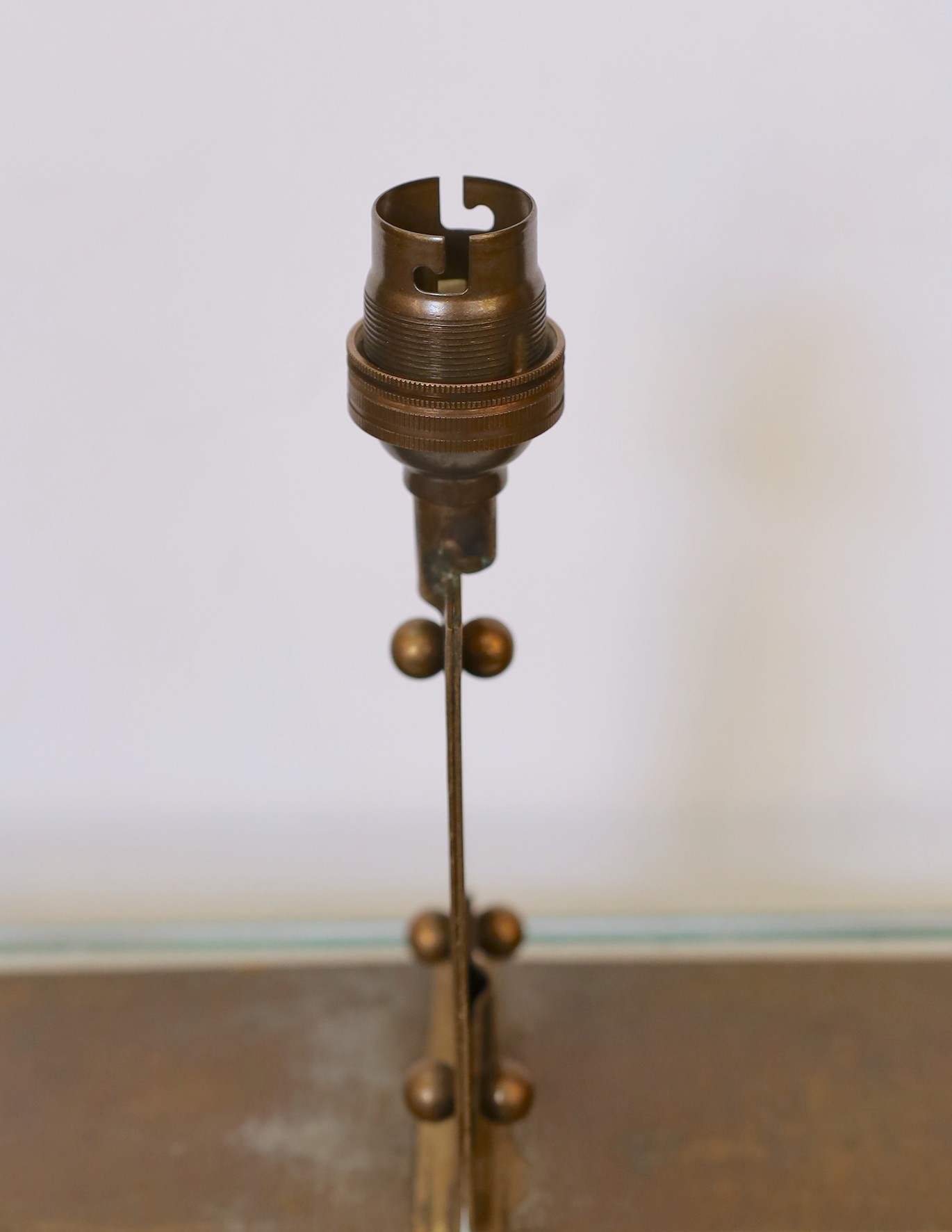 A German bronze mounted square glass ice block table lamp, height 45cm. width 30cm